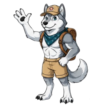 Dash, the Dreamland Safari Tours mascot, waving